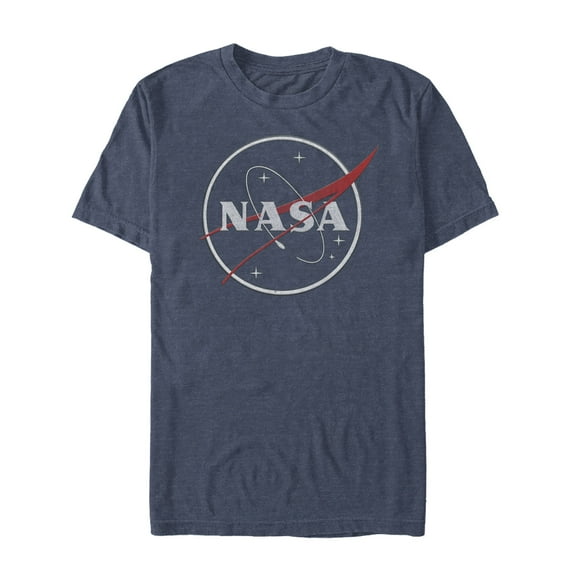 Men's NASA Sleek Glitter Logo Graphic Tee Navy Blue Heather Medium
