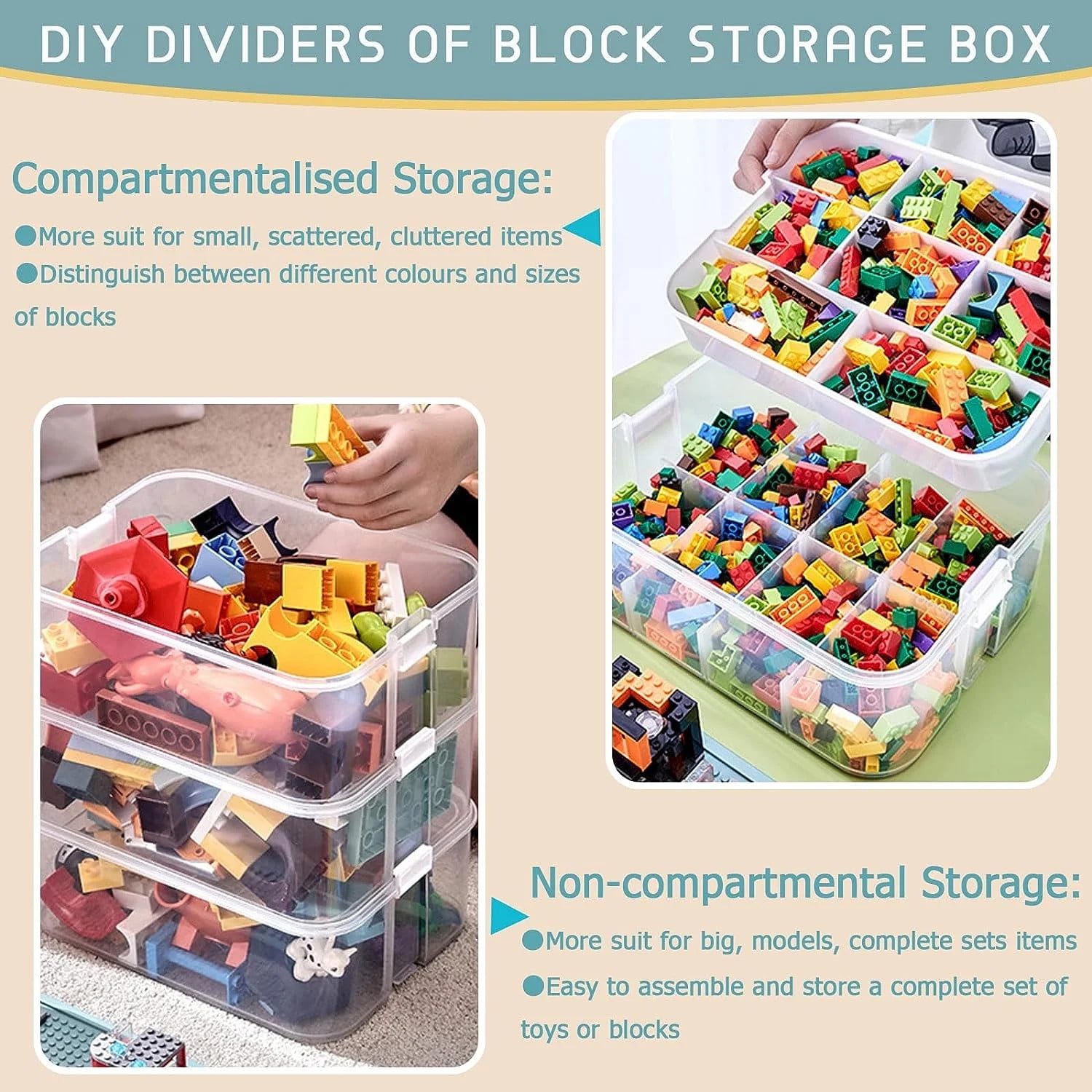 TEAFIRST Storage Organizer, Lego Box for Kids Toy Stackable Containers with Lids, Plastic, Green