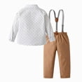 thumbnail image 4 of 9-10 Years Toddler Kids Boy 2Pcs Long Sleeves Gentleman Outfit Sets 12 18 Months 2T 3T 4T 5T 6T 7T Formal Bowtie Shirt Suspender Pants Wedding Dress Suits Infant Baby Outfits Set,Blue, 4 of 6