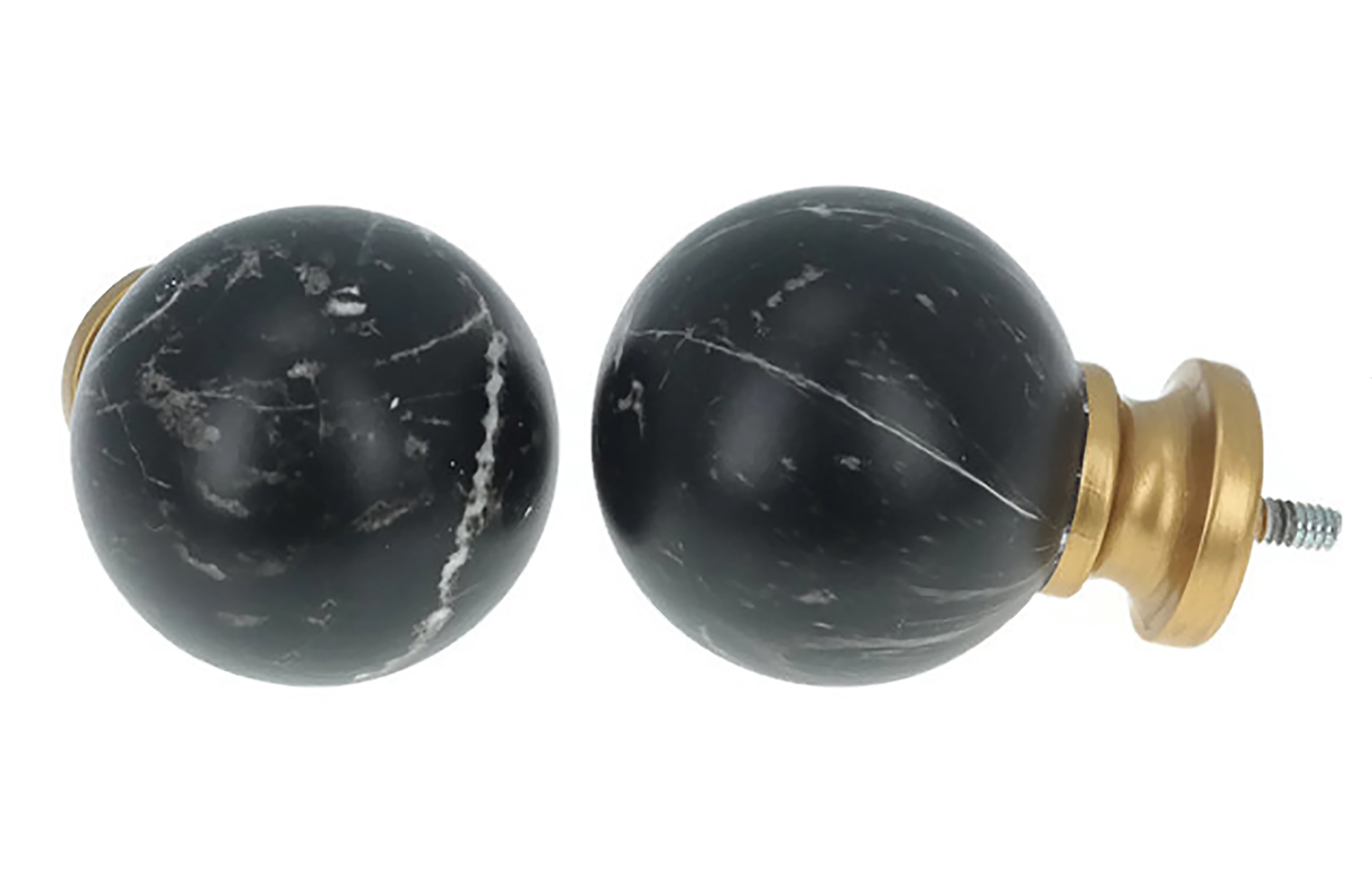 MERIVILLE 1" Single Curtain Rod Set, Adjustable 84–120 Inches, Black Marble Ball Finials, Royal Gold
