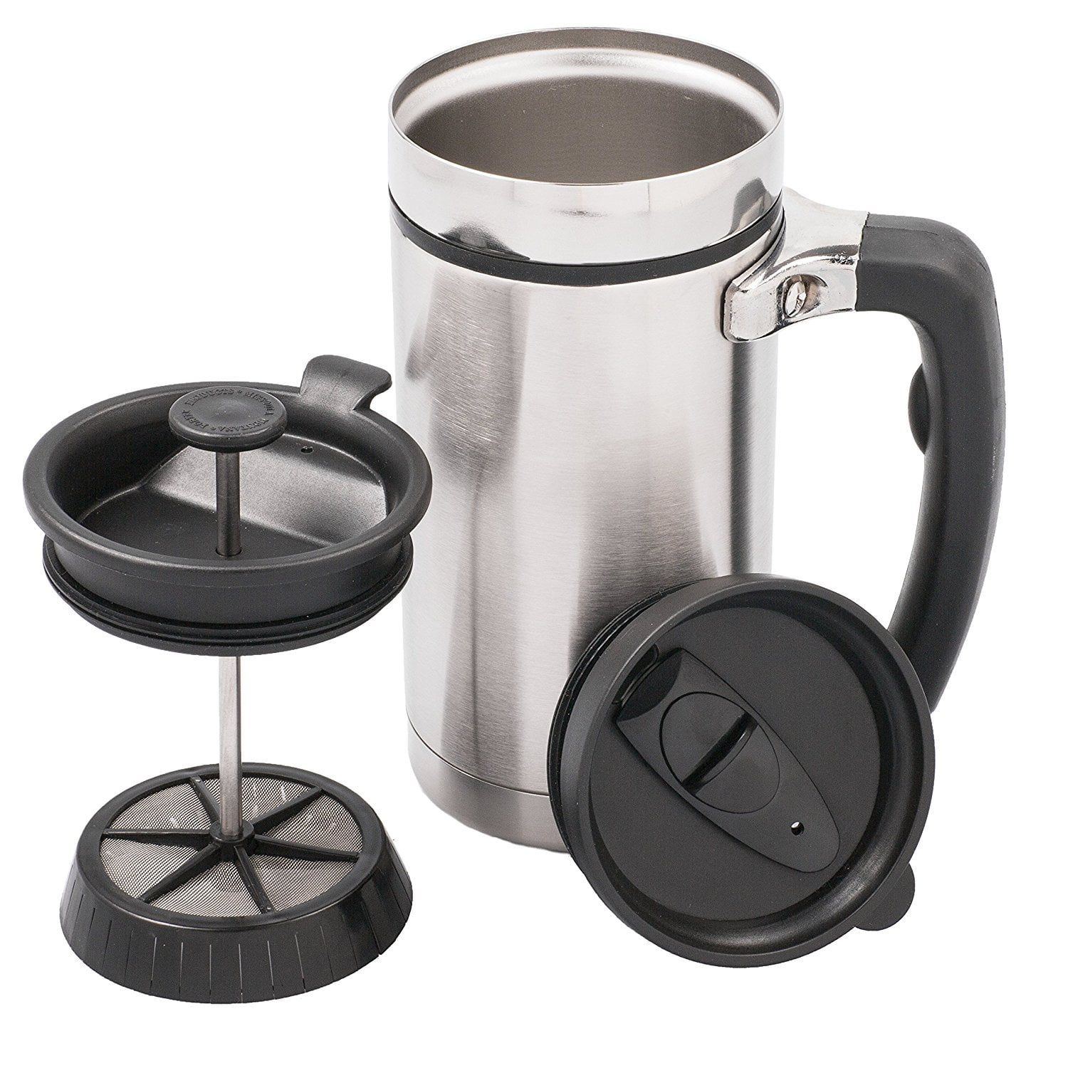 French Press Coffee and Tea Mug, Desk Press with Handle and 2 Spill