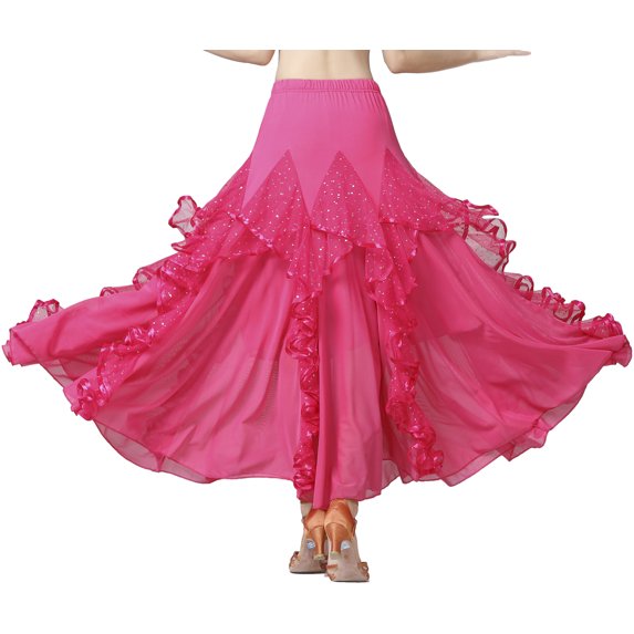 Women's ruffles standard competition ballroom Modern Waltz Practice Dance Skirts