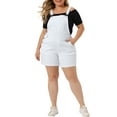 thumbnail image 2 of Plus Size Overall Shorts for Women Jumpsuit Roll Hem Pocket Jean Denim Overalls 2X White, 2 of 6