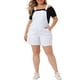 thumbnail image 2 of Overoles cortos de mezclilla para mujer de tallas grandes Agnes Orinda con dobladillo enrollado y bolsillo 1X blanco, 2 of 6
