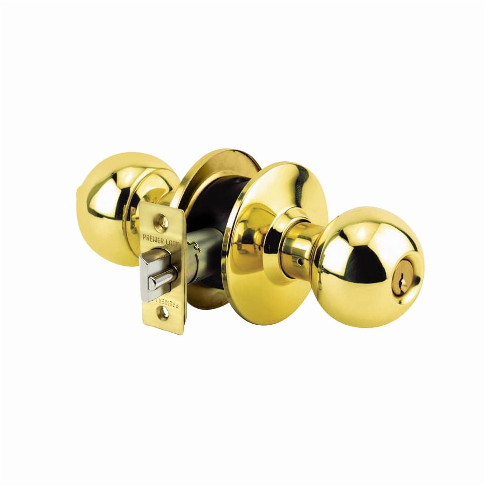 Brass Finish Grade 3 Combo Lock Set with Entry Door Knob and Deadbolt With 6 SC1 Keys - Boxed Keyed Alike