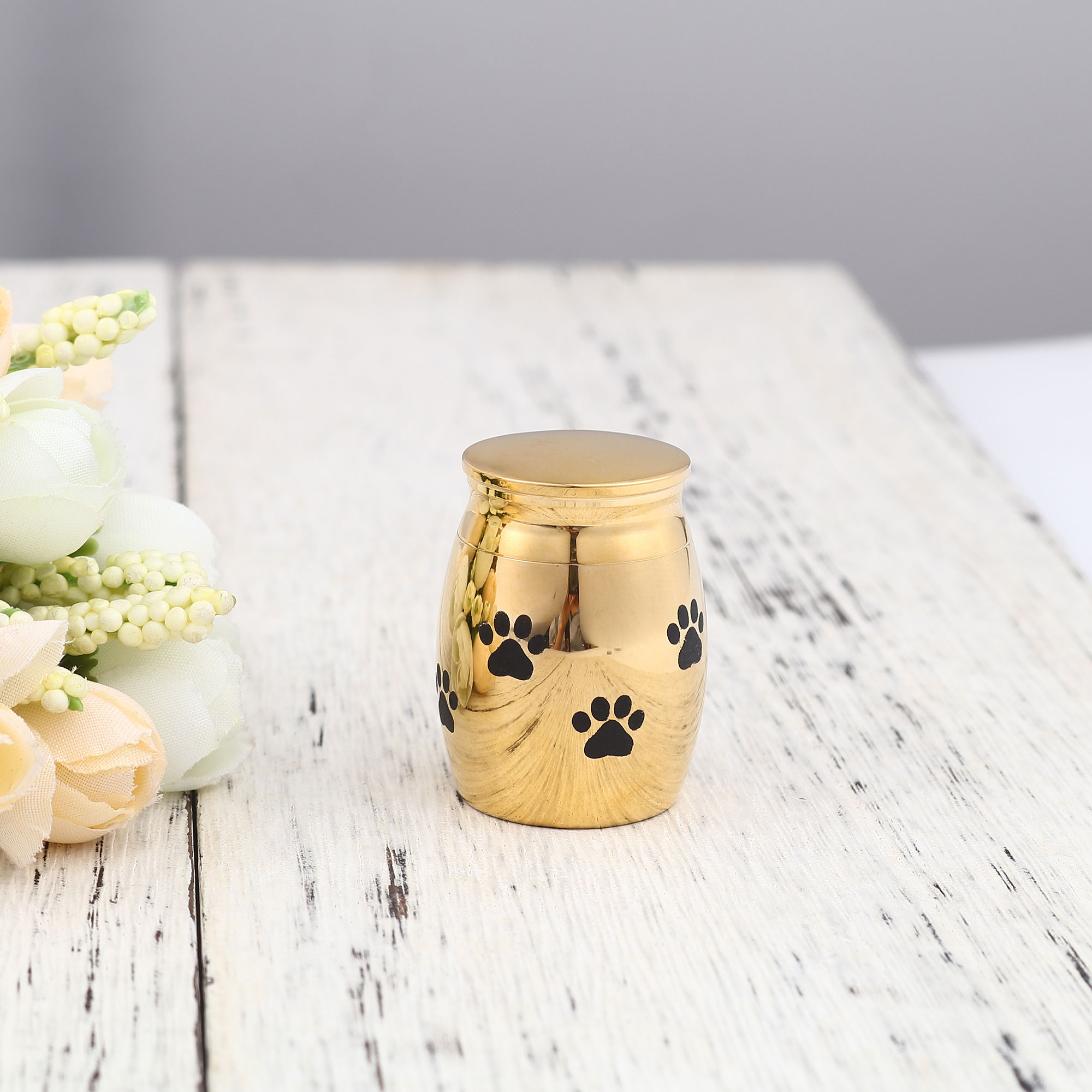 Gold Mini Sized Funeral Pets Ashes Cremation Urns for Dog Cat Keepsake Stainless Steel Warterproof Paw Pet Memorial Ash Container with Free Anavia Pouch