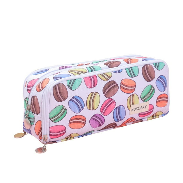 Estuche para lápices, diseño de macarrones, doble compartimento, poliéster
