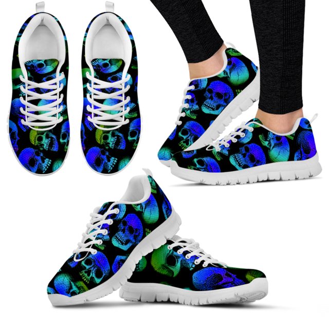 Zapatillas deportivas informales con estampado de calavera degradada vintage para mujer, zapatos planos ligeros con cordones para mujer, calzado suave