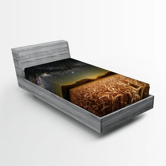 Ambesonne Space Fitted Sheet, Star Clusters in Twilight, Twin XL Size, Tan Grey