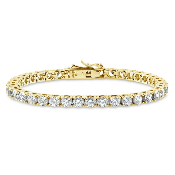 BERRICLE Sterling Silver Round Cut Cubic Zirconia CZ Fashion Tennis Bracelet for Women, Yellow Gold Flashed, 6.5 inch