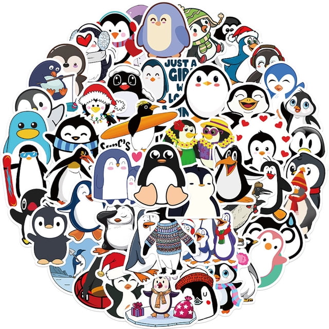 Paquete de pegatinas con dibujos animados decorativos de pingüinos lindos, 50 unidades