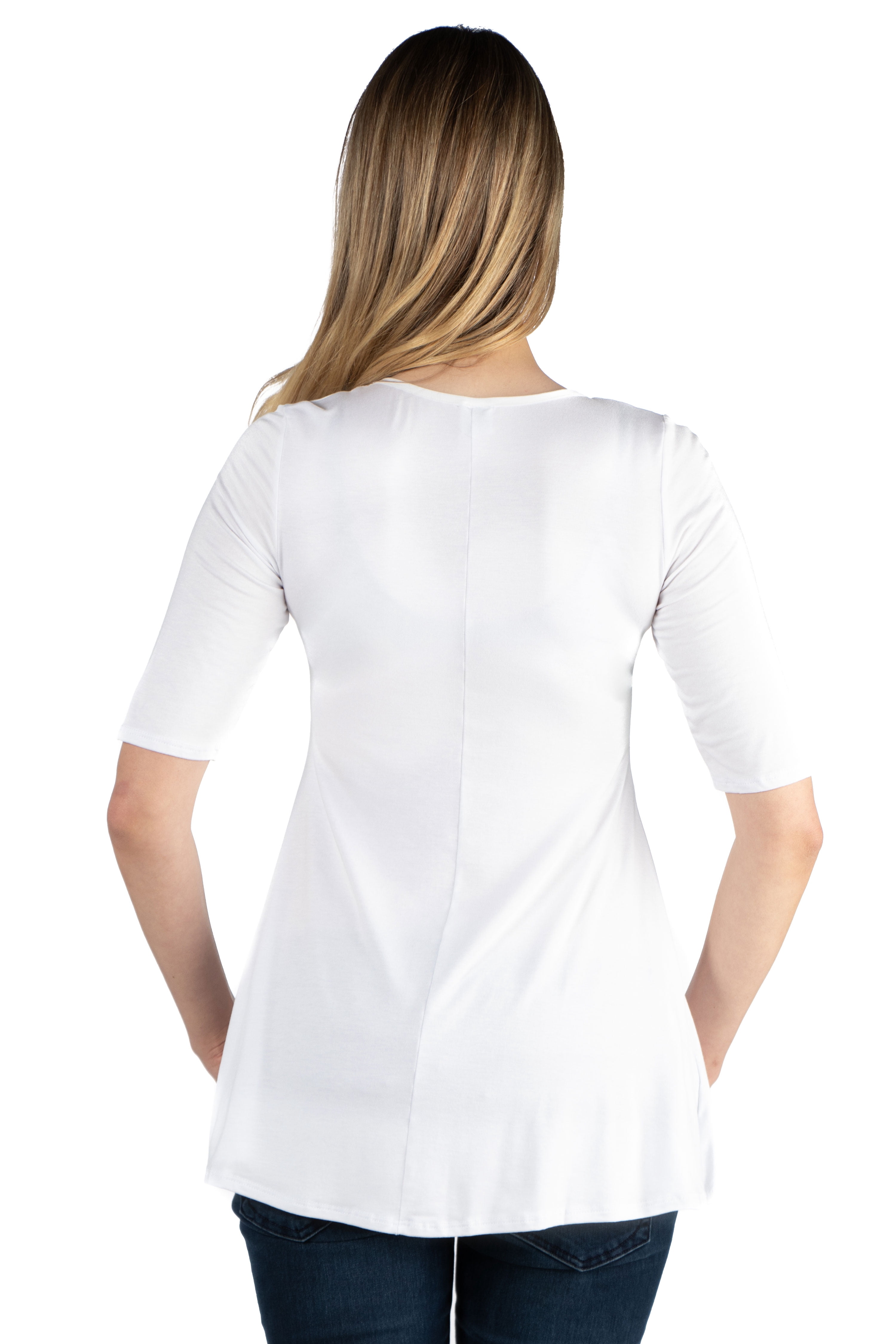 24seven Comfort Apparel Elbow Sleeve Maternity Swing Tunic Top