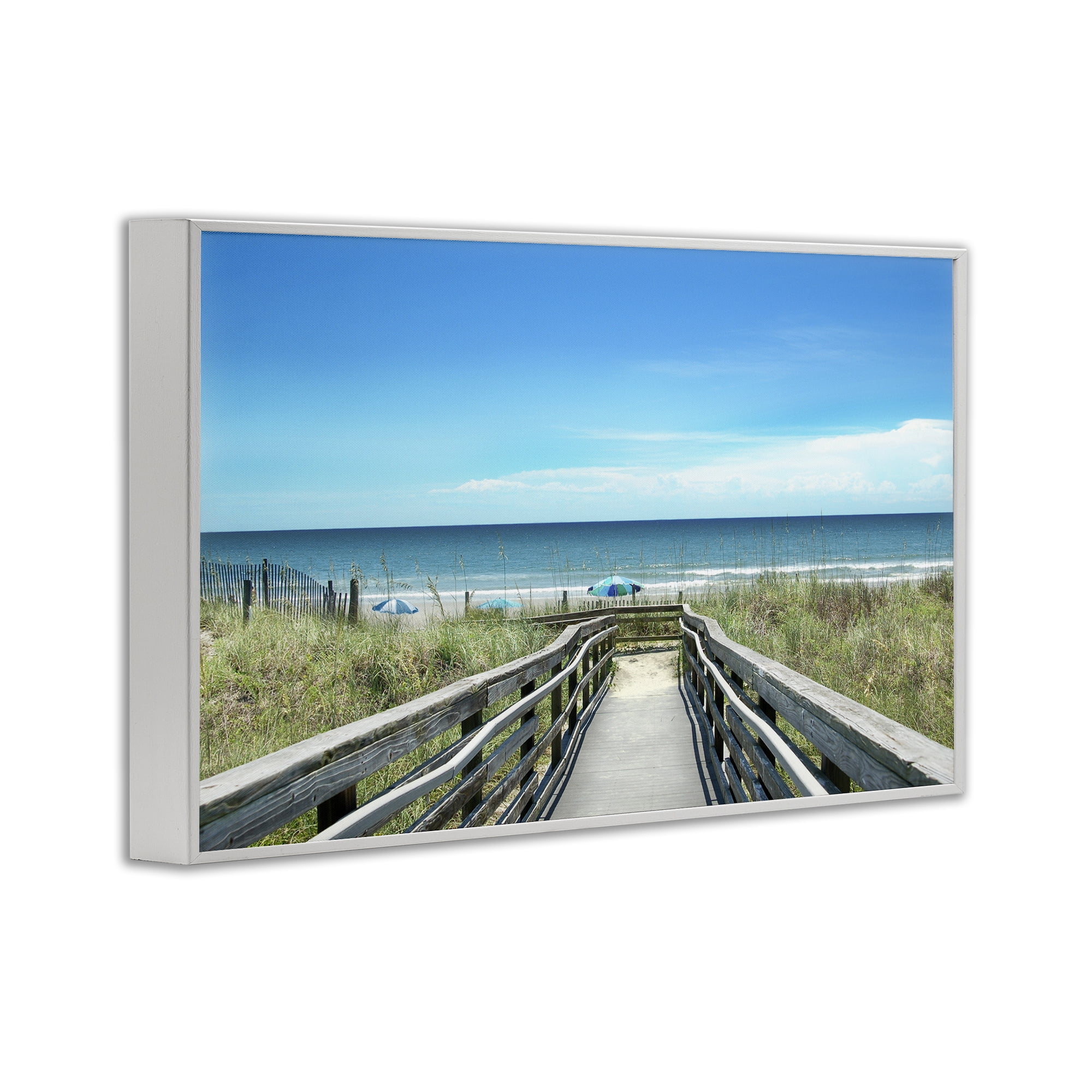 Stupell Industries Bridge to Beach View Landscape Photography White Framed Art Print Wall Art, 18 x 12