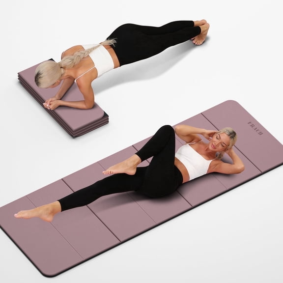 Frach Foldable Yoga Mat Lightweight 0.3" Thick Multi-Functional & Portable Grip Odorless TPE for Pilates & Gym (Dark Pink Black)