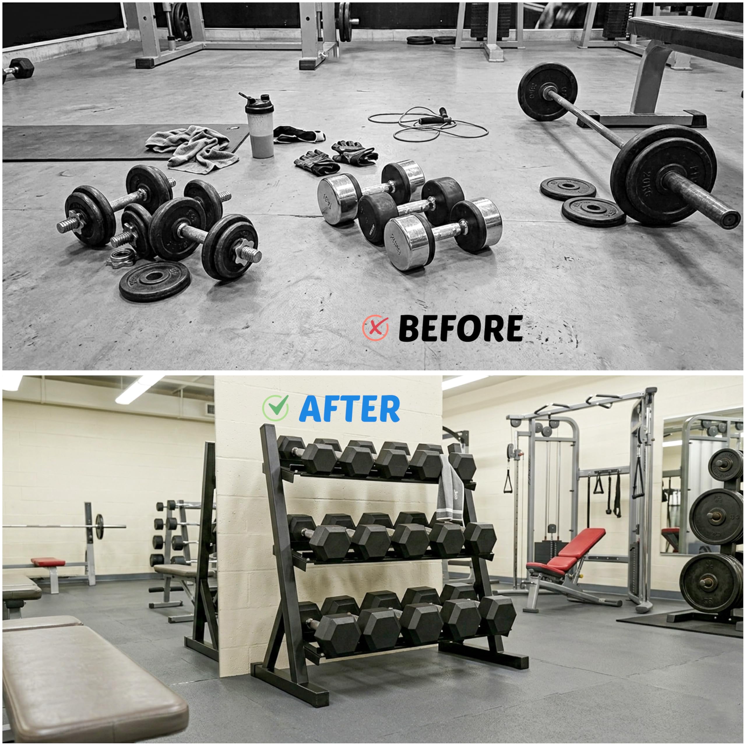 FEBTECH 3-Tier dumbbell rack, 1000 LBS adjustable dumbbell rack, Adjustable weight rack for home gym with weight storage, Heavy-Duty weight storage racks, Compact dumbell rack