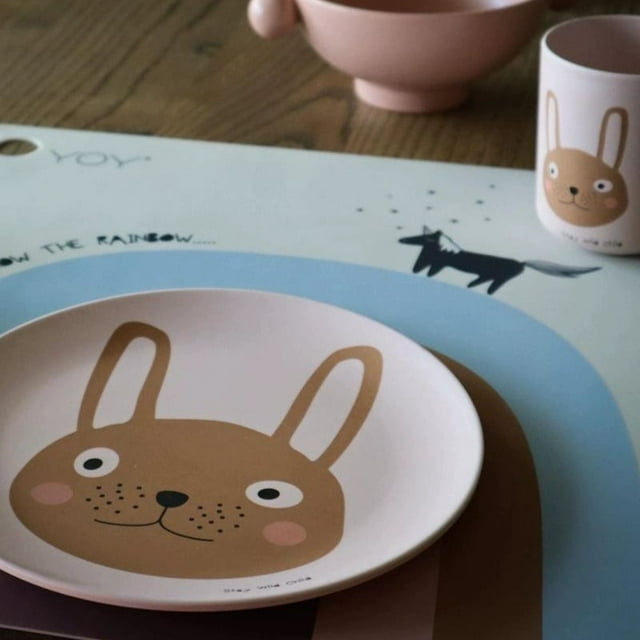 MesaSe Rabbit Bamboo Fiber Plates Reusable Kids Plates Food-Grade Dishwasher Safe Plates for Toddler