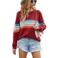 thumbnail image 1 of REDHOTYPE Femmes Pull en Tricot Col Rond Décontracté Arc-en-Ciel Rayé Pull à Manches Longues Top, 1 of 4