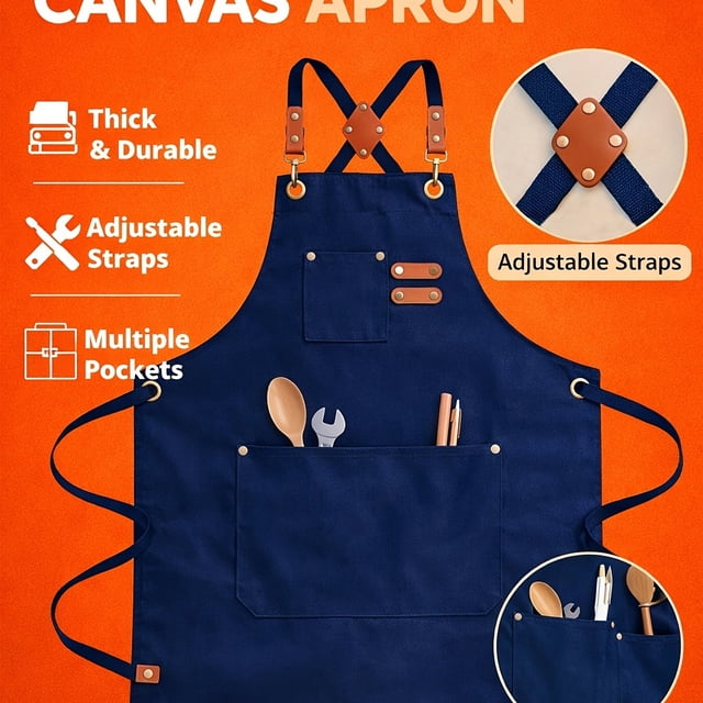 Festive Multi-Use Apron 12OZ Canvas Tool Apron With 3 Pockets - For Cooking, Gardening, Coffee Making, Thanksgiving & Christmas Gift Idea - Unisex Adjustable Design, Adjustable For Men And Women