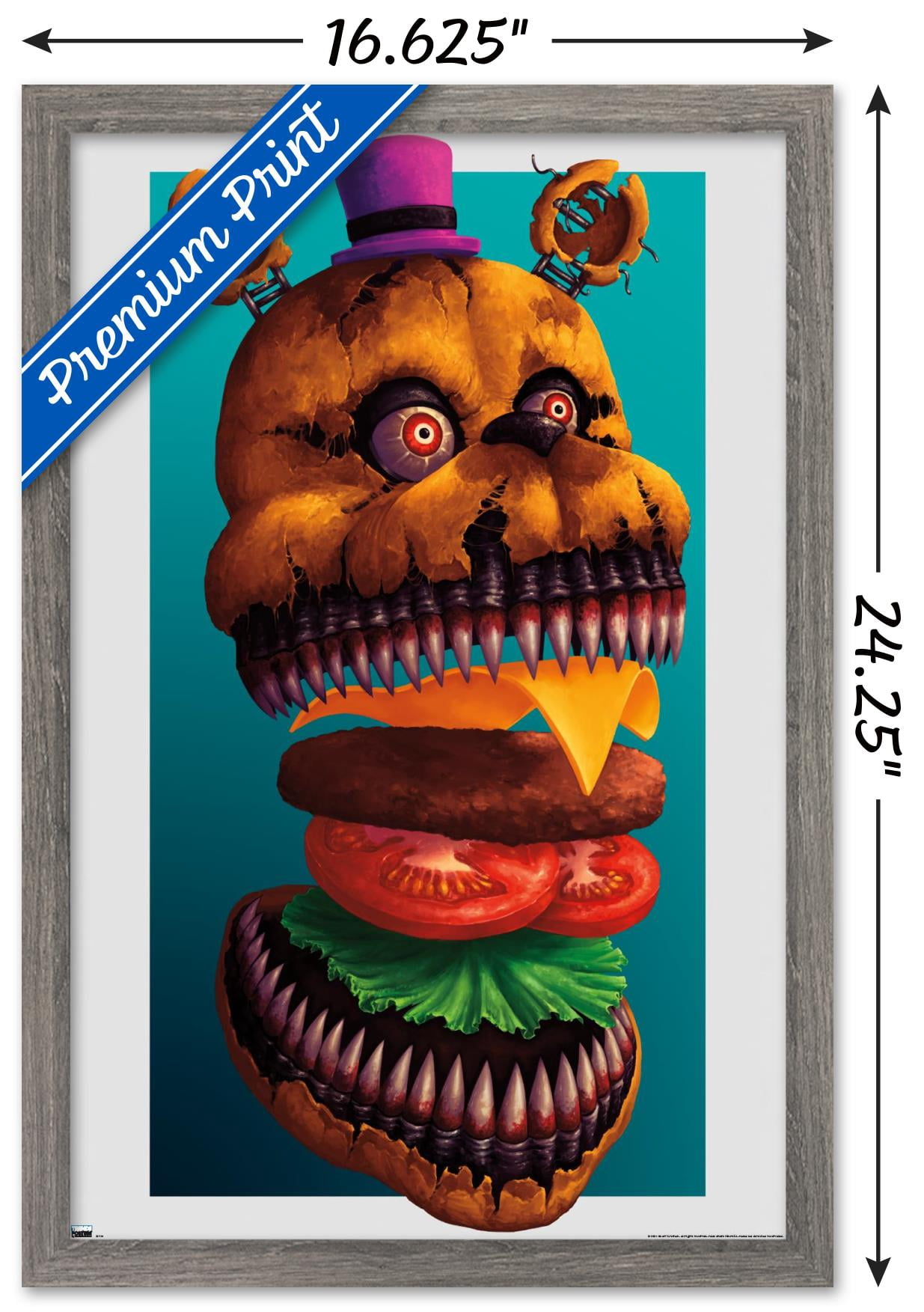 Five Nights at Freddy's - Burgers Wall Poster, 14.725" x 22.375" Framed
