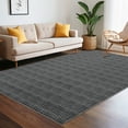 thumbnail image 2 of Hasoo Washable Rug Imitation Braided Print Area Rug Non Slip Large 9' x 12' Rug for Living Room Solid Printed Textured Rug Farmhouse Carpet for Bedroom Dining Room, Black, 2 of 6
