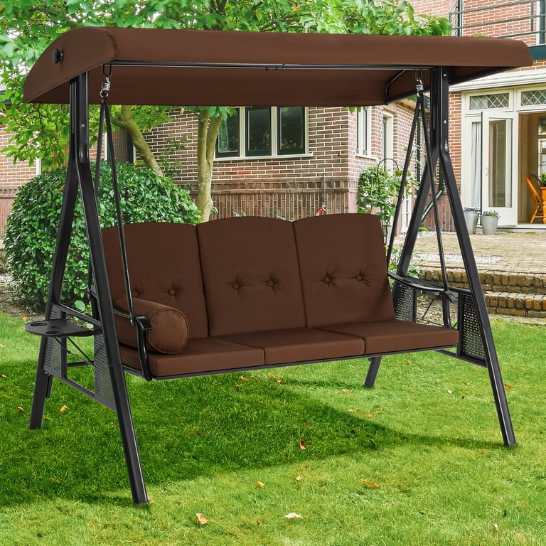 AECOJOY 3-Seat Garden Furniture, Outdoor Patio Canopy Swing Chair