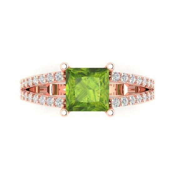 Solitaire with Accents Engagement Ring for Women - 2.48ct Natural Peridot in 14K Rose Gold Promise Ring