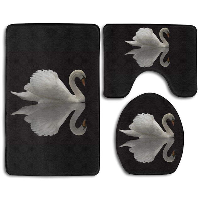 ABPHQTO cisne blanco Juego de alfombras de baño de 3 piezas Alfombra de baño Alfombra de contorno y tapa de inodoro ABPHQTO Cont-CHAPPLE-38409