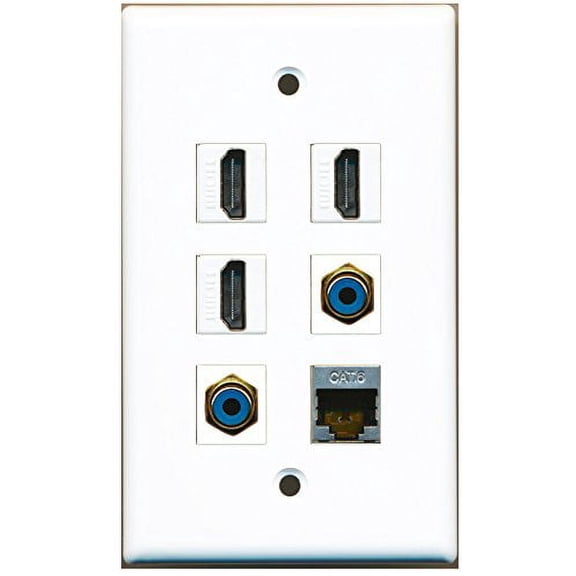 RiteAV - 3 HDMI 2 Port RCA Blue 1 Port Shielded Cat6 Ethernet Wall Plate