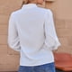 thumbnail image 5 of Las mujeres ahuecan hacia fuera el cuello en V superior del cuello del botón con volantes manga de la linterna suéter de poliéster transpirable camisa de manga larga de las mujeres blanco XL, 5 of 7