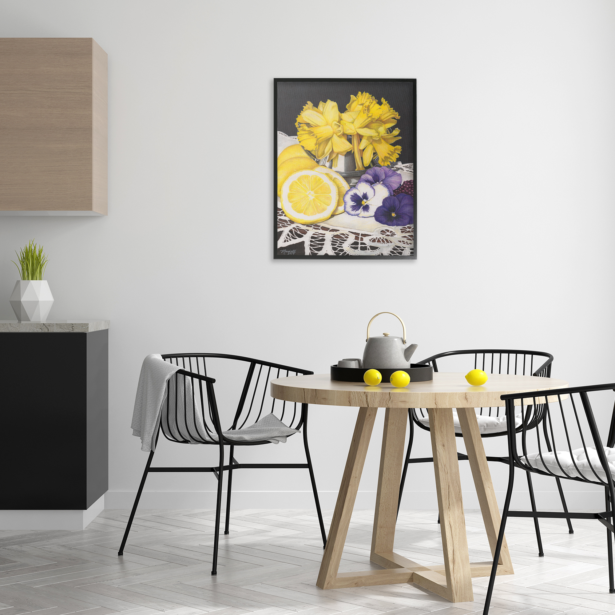 Stupell Industries Daffodils & Lemons Still Life Food & Beverage Painting Black Framed Art Print Wall Art, 24 x 30