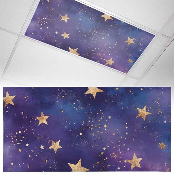 1 Pack Retro Fluorescent Light Covers for Ceiling Lights Dream Gold Star Universe Space Starry Sky Farmhouse Magnetic Ceiling Light Covers Overhead Light Filters for Office Classroom Home