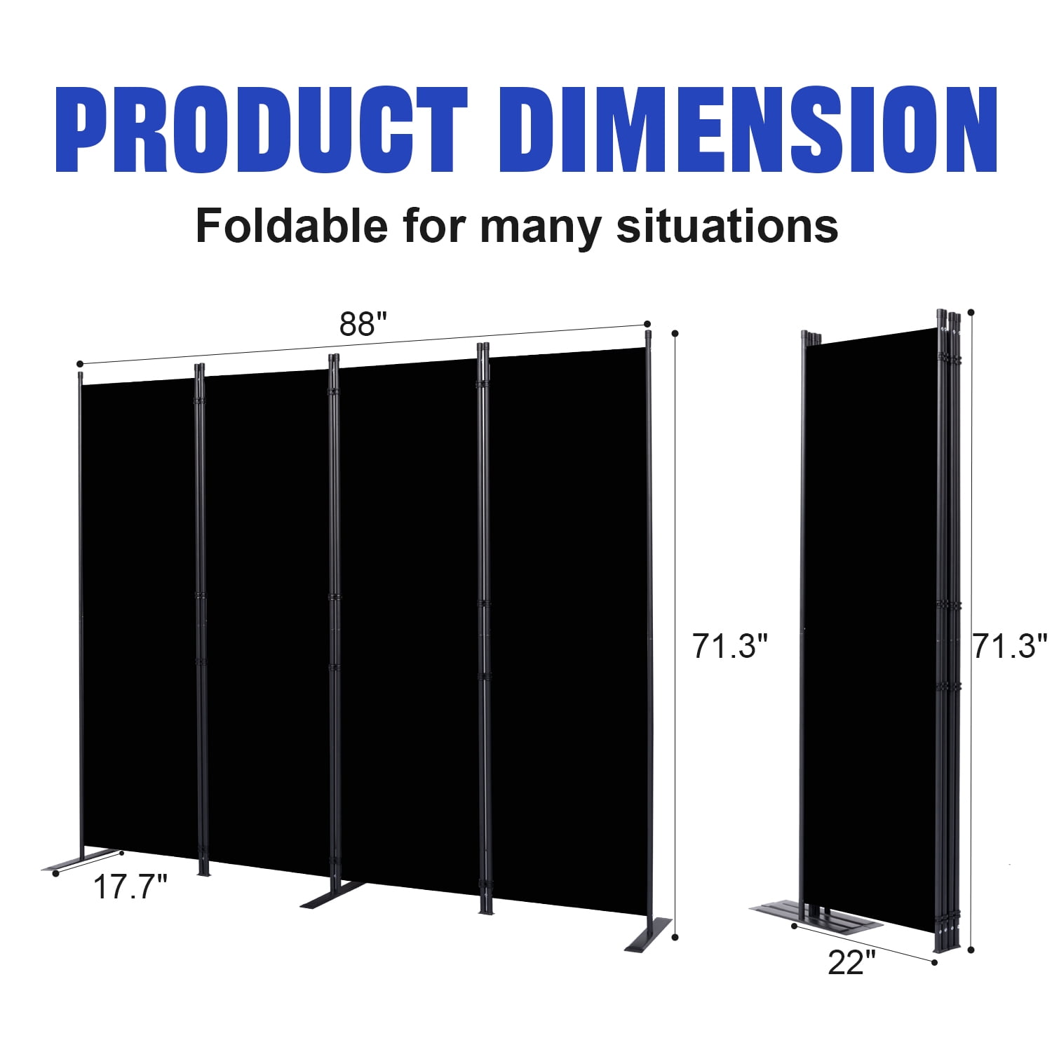 YASRKML 4 Panel Folding Privacy Screen, 6Ft Tall Room Divider with Wider Support Feet, Portable Wall Dividers Room Partition, Black