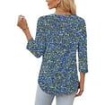 thumbnail image 6 of JTZGDY Womens T-Shirts Dressy Casual Floral Printed Fall 3/4 Length Sleeve V Neck Graphic Tunic Tees Loose Fit Pullover Tops Blue#04 S, 6 of 8