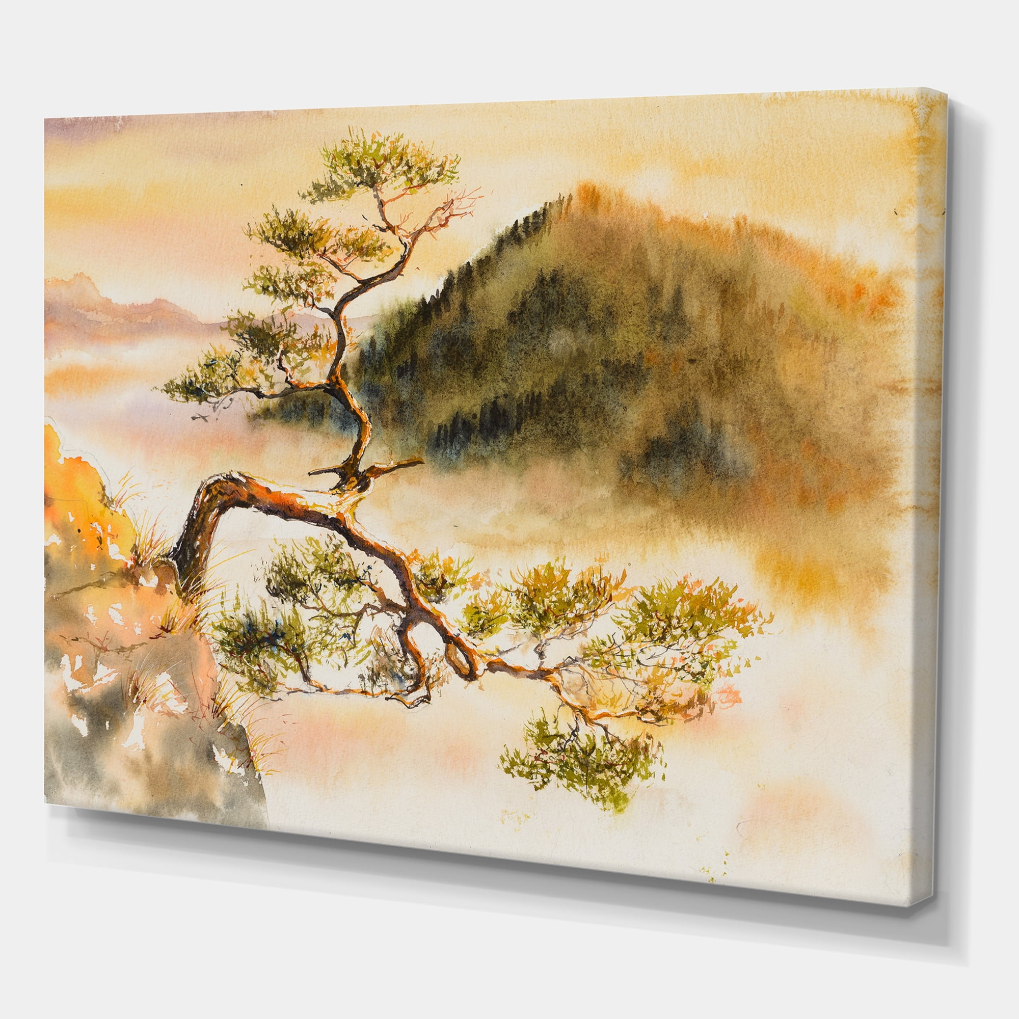 Designart ' The Top of Sokolica Peak With Curved Pine Tree ' Traditional Canvas Wall Art Print