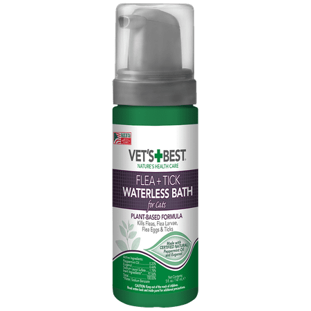 Vet's Best Flea and Tick Waterless Bath Foam Dry Shampoo for Cats, 5
