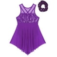 thumbnail image 3 of inlzdz Girls Lyrical Dance Costume Sleeveless Sequins Ballet Dress with Hair Tie Headwear Set Purple 16, 3 of 5