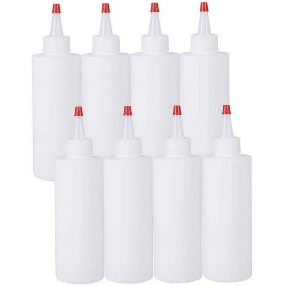 8 Packs 6.8oz Plastic Squeeze Bottles Dispensing Bottles with Red Tip Caps for Glue Paint Acrylic Pouring Art and Crafting Project
