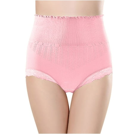 Kmdttou Women s Plus Size Underwear Sexy Lace High Cut Panties Comfort Bikini Panty Stretch Underpants Breathable Ladies Briefs (Available in Plus Size) Pink-L
