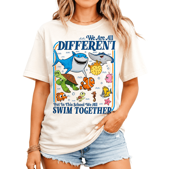 Godmerch We Are All Different Teacher Shirt for Women Back to School Cute Ocean Classroom Motivational Graphic Tee Gift