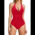 thumbnail image 3 of Trajes de Baño de una Pieza con Control de Abdomen para Mujer, Trajes de Baño Push Up con Cuello Halter Rojo XL, 3 of 8