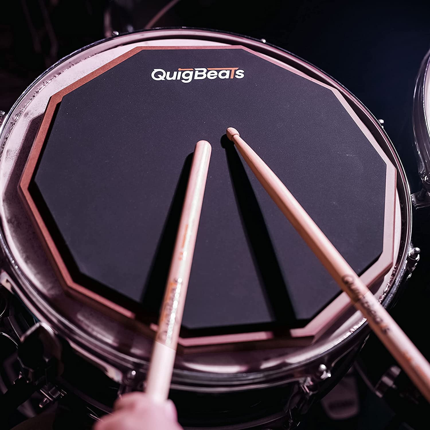 QuigBeats Drum Pad & Drum Sticks, Silent Drum Practice Pad with 5A Drumsticks, 12 Inch Single Side Drum Practice Pad - Walnut Pad&5A-A