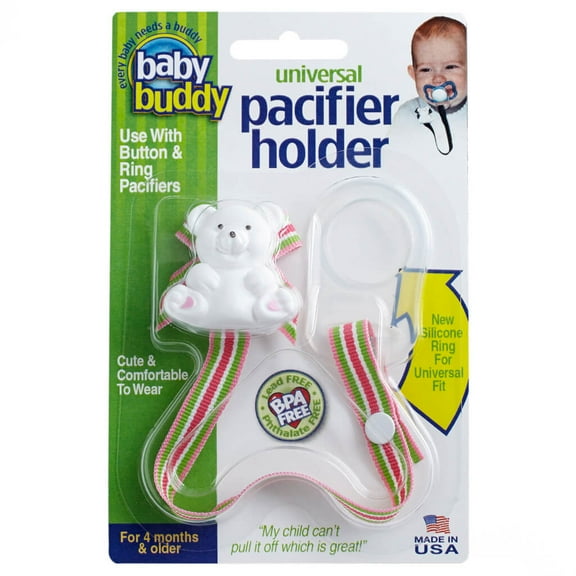 Baby Buddy Universal Pacifier Holder Clip- Snaps to Paci or Attach with Universal Fit Silicone Ring, Sherbert Swirl 1pk