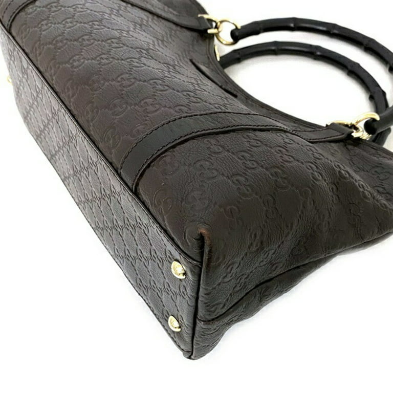 Authenticated Used Gucci Handbag Brown Black Gold GG Shima 257302