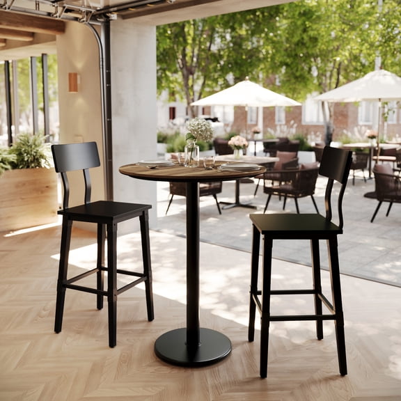 Flash Furniture 31.25" Round Tabletop with Seamless Surface Technology in Natural with 18" Round Black Bar Height Base