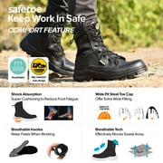 SAFETOE Heavy Duty Tactical Boots Mens Cow Leather Boots 8 Steel Toe Work Safety Shoes with Side Zipper Non-Slip Lightweight Comfortable