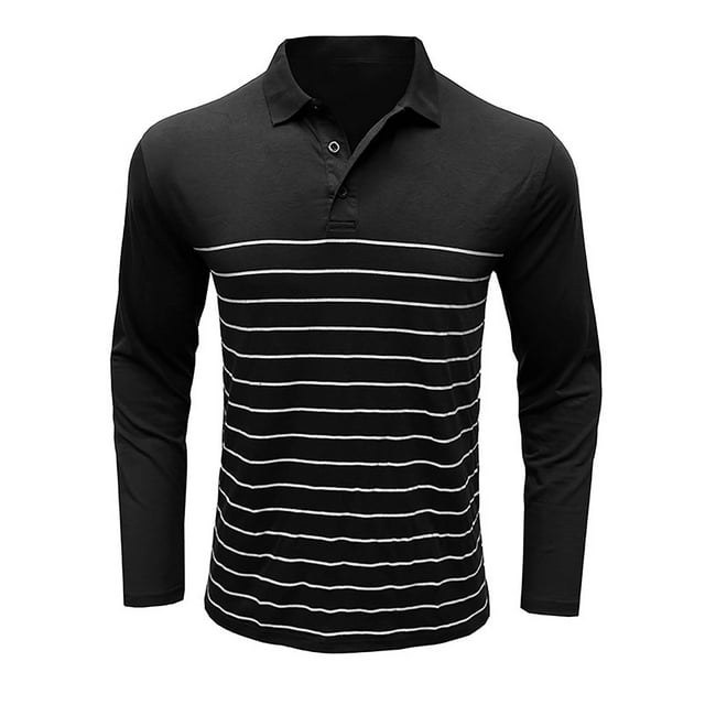 Mens Long Sleeved Button Striped Printed Lapel Top