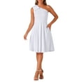 thumbnail image 1 of Vestido de fiesta A-Line con tirante asimétrico y lazo para mujer INSPIRE CHIC, con bolsillos, color blanco, talla XS, 1 of 6