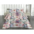 thumbnail image 2 of Ambesonne Geometric Floral Quilted Coverlet 3 Pcs, Roses Blossoming, King Size, Pale Pink and Hunter Green, 2 of 4