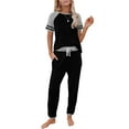thumbnail image 3 of ZRBYWB Pajamas For Women Short Sleeve Color Block Sleepwear Tops With Long Pants Pjs Set Nightwear Women Pajama Set, 3 of 7