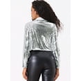 thumbnail image 3 of DARING DIVA Women's Lapel Collar Open Front Crop Sparkle Blazer Cardigan L Silver, 3 of 6